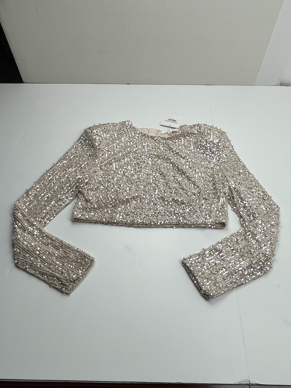 Mable Nude Holiday Shimmer Top Long Sleeve Pearl Sequins Womens Size Medium NEW